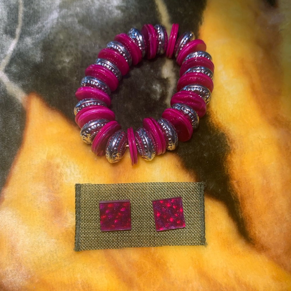 Pink Bracelet and Earrings